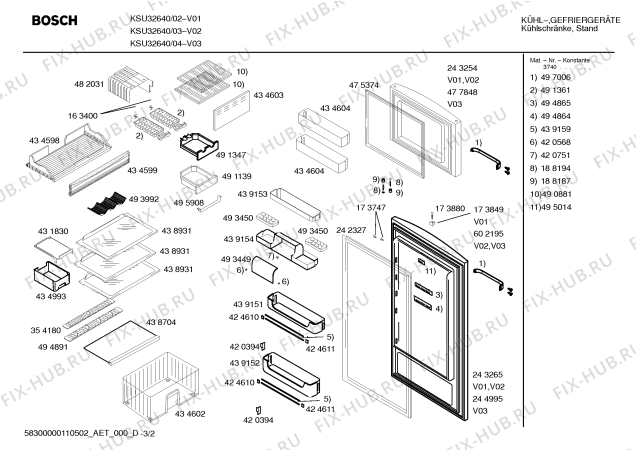 Схема №3 KSU32640 с изображением Дверь морозильной камеры для холодильника Bosch 00477848