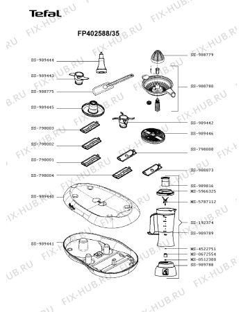 Взрыв-схема кухонного комбайна Tefal FP402588/35 - Схема узла 7P002733.1P2