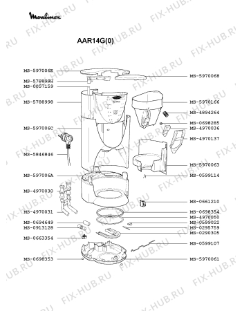 Взрыв-схема кофеварки (кофемашины) Moulinex AAR14G(0) - Схема узла KP001856.0P2