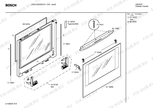 Схема №4 HEN102DCC с изображением Ручка управления духовкой для плиты (духовки) Bosch 00174894