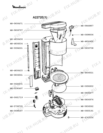Взрыв-схема кофеварки (кофемашины) Moulinex A2272E(1) - Схема узла NP001579.1P2
