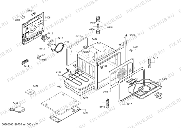 Взрыв-схема плиты (духовки) Bosch HGD74W455A - Схема узла 04