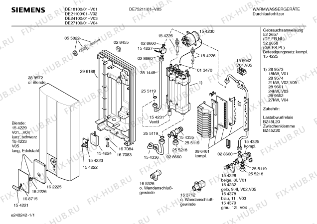 Схема №1 DE18100 с изображением Инструкция по эксплуатации для электроводонагревателя Siemens 00522657