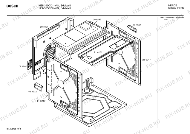 Схема №4 HEN255C с изображением Панель управления для духового шкафа Bosch 00352268