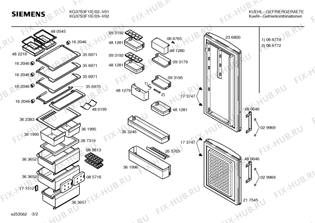 Взрыв-схема холодильника Siemens KG37S3F1IE - Схема узла 02