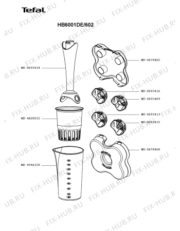 Взрыв-схема блендера (миксера) Tefal HB6001DE/602 - Схема узла XP003790.5P2