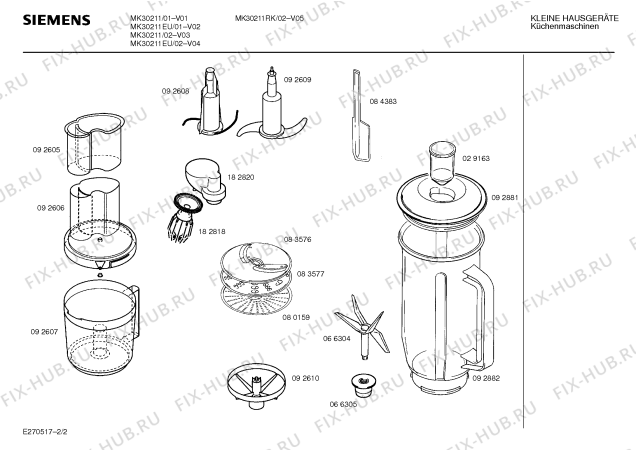Взрыв-схема кухонного комбайна Siemens MK30211RK - Схема узла 02
