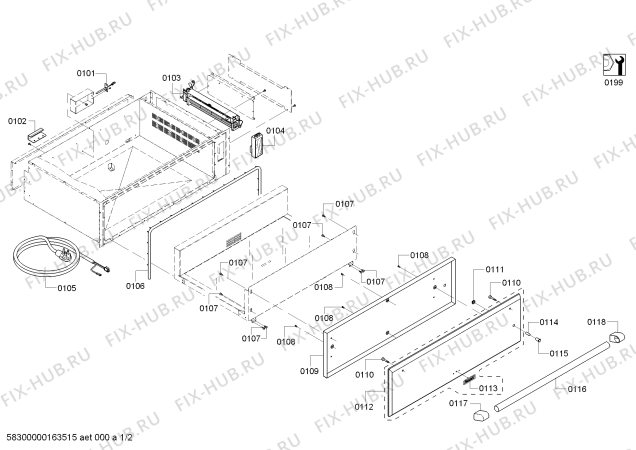 Схема №2 WDC36JP с изображением Панель выдвижного ящика для духового шкафа Bosch 00688216