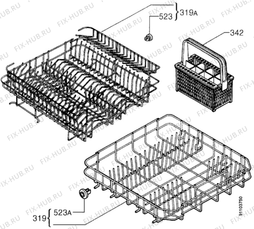 Взрыв-схема посудомоечной машины Zanussi ZDM6714N - Схема узла Baskets, tubes 061