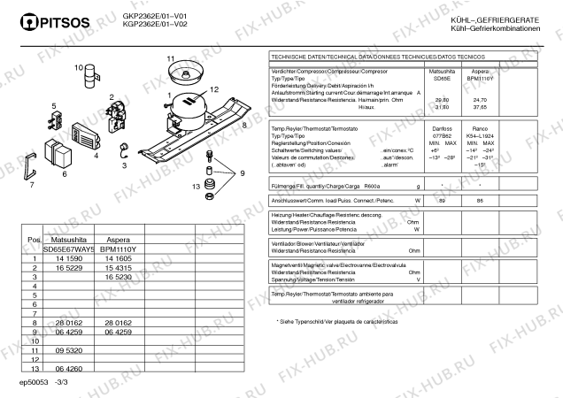 Взрыв-схема холодильника Pitsos KGP2362E - Схема узла 03