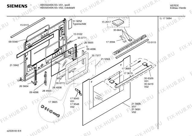 Схема №6 HB55054SK с изображением Инструкция по эксплуатации для электропечи Siemens 00527596