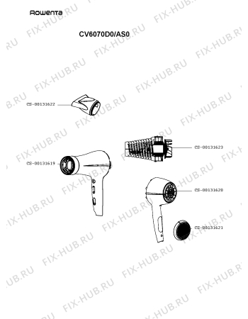 Схема №1 CV6075E0/AS0 с изображением Нагревательный элемент для электрофена Rowenta CS-00131623