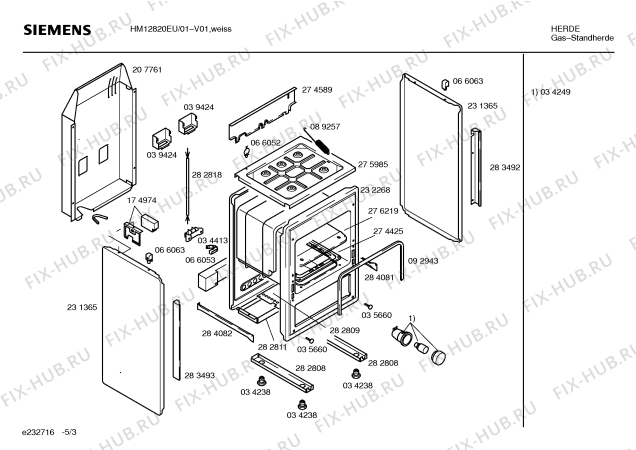 Взрыв-схема плиты (духовки) Siemens HM12820EU - Схема узла 03