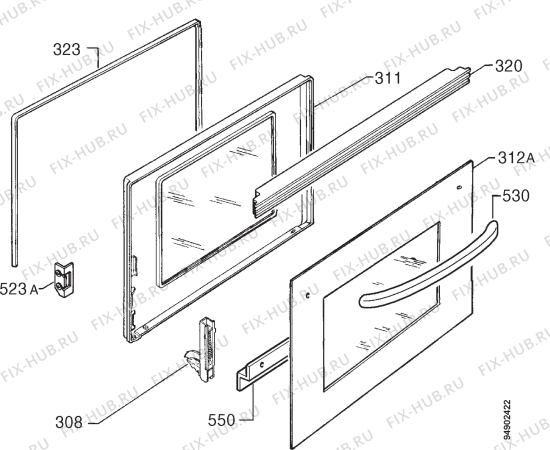 Взрыв-схема плиты (духовки) Zanussi ZBG731X - Схема узла Door 003