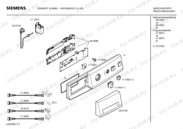 Схема №3 WXLM962EE SIWAMAT XLM 962 с изображением Панель управления для стиральной машины Siemens 00432442