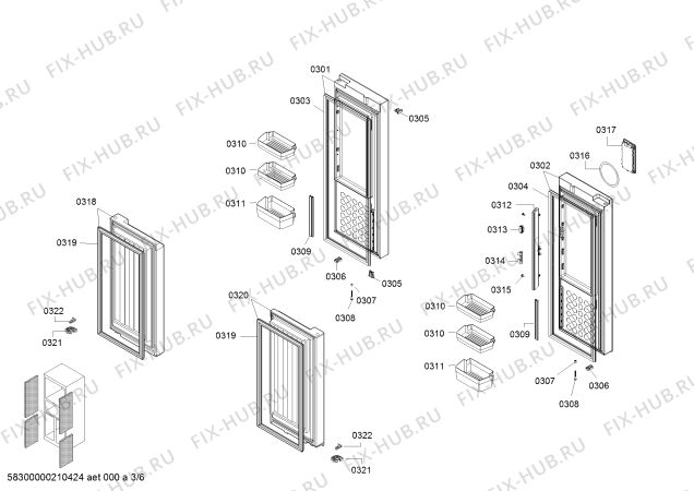 Схема №5 KM46FA99TI с изображением Дверь для холодильника Siemens 00716997