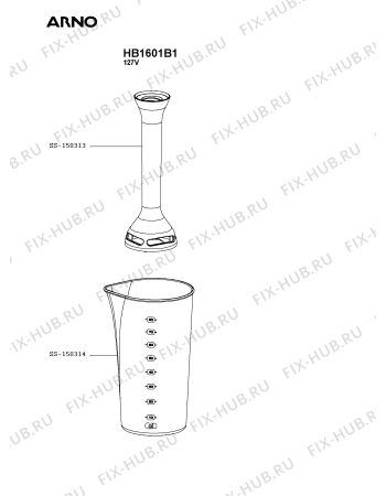 Схема №1 HB1601B1 с изображением Часть корпуса для блендера (миксера) Seb SS-150453