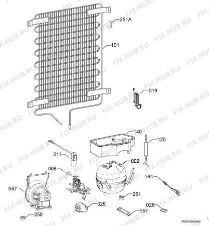 Взрыв-схема холодильника Novamatic EK617LI - Схема узла Cooling system 017
