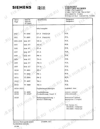 Схема №14 FM621K4 с изображением Инструкция по эксплуатации для видеоаппаратуры Siemens 00530561
