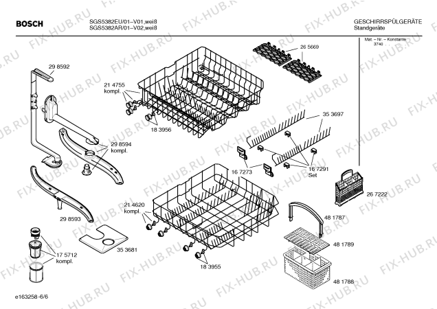 Схема №5 SE26A251EU с изображением Корзина для столовых приборов для посудомоечной машины Bosch 00267222