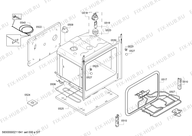 Взрыв-схема плиты (духовки) Bosch HXC350H50N - Схема узла 05