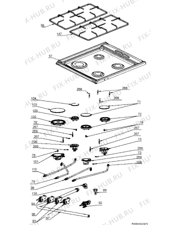 Взрыв-схема плиты (духовки) Electrolux EKG511114X - Схема узла Hob