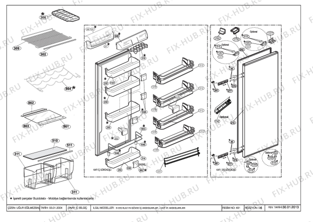Взрыв-схема холодильника Beko LBI2200HCA (6016487182) - DOOR, DOOR AND CABINET ACCESSORIES (B-220 B-IN)