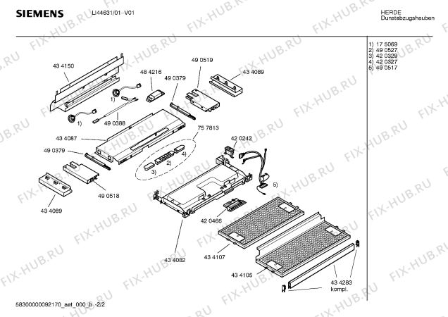 Взрыв-схема вытяжки Siemens LI44631 - Схема узла 02