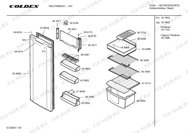 Взрыв-схема холодильника Coldex RS27F5006K Coldex - Схема узла 02