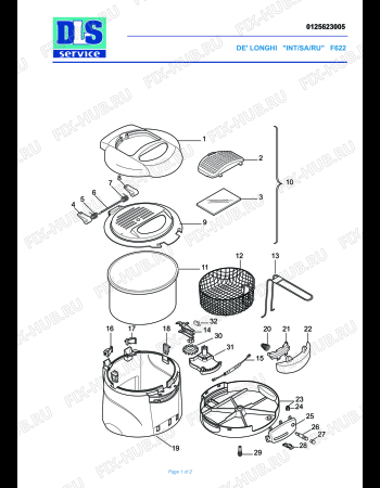 Схема №1 F 620  Friggitrice с изображением Крышечка для электрофритюрницы DELONGHI 7325111300