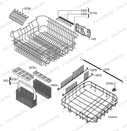 Взрыв-схема посудомоечной машины Zanussi Electrolux ZSF6150S - Схема узла Basket 160