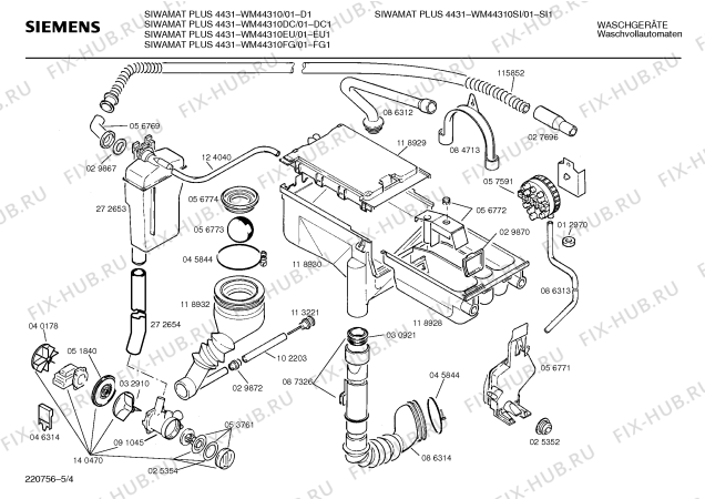 Схема №5 WM44010DC SIWAMAT PLUS 4401 с изображением Инструкция по эксплуатации для стиралки Siemens 00516017