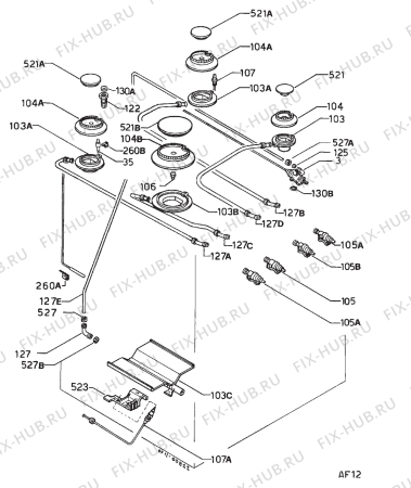 Взрыв-схема плиты (духовки) Castor CG6640SA - Схема узла Functional parts 267