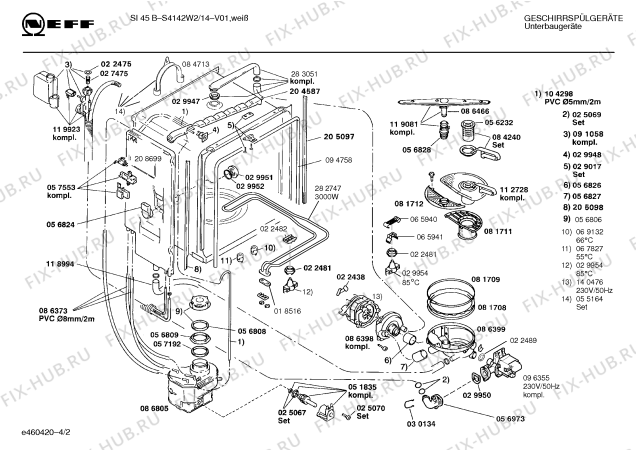 Взрыв-схема посудомоечной машины Neff S4142W2 SI45B - Схема узла 02