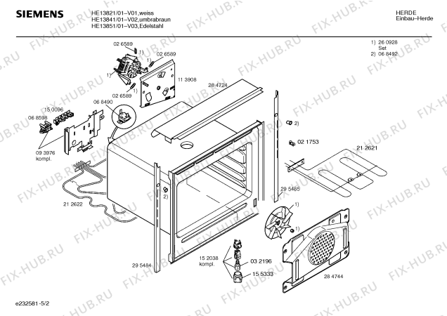 Взрыв-схема плиты (духовки) Siemens HE13821 - Схема узла 02