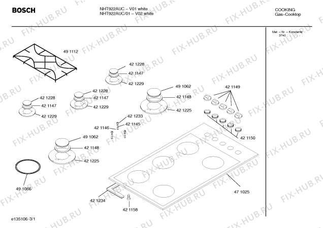 Схема №3 NHT922AUC с изображением Кольцо для плиты (духовки) Bosch 00421229