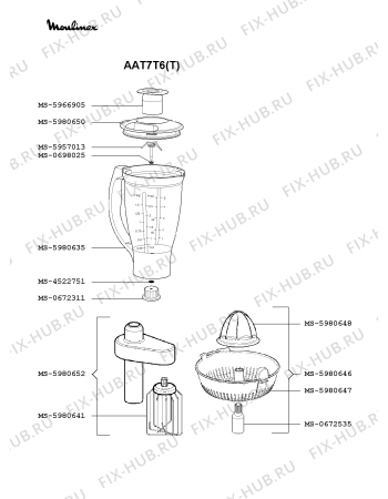 Взрыв-схема кухонного комбайна Moulinex AAT7T6(T) - Схема узла 3P002401.5P3