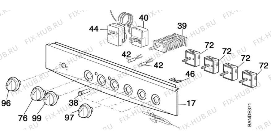 Взрыв-схема плиты (духовки) Faure CVC645W - Схема узла Command panel 037
