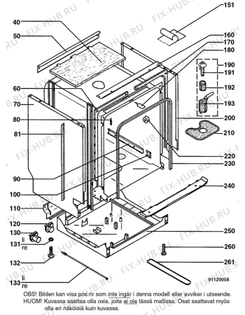 Взрыв-схема посудомоечной машины Husqvarna Electrolux QB413W - Схема узла W10 Chassi, strainer, top DGN M