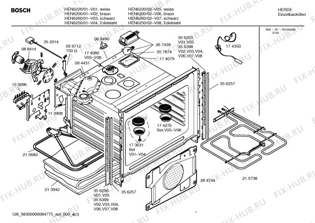 Схема №4 HEN6220 S2001 с изображением Панель управления для плиты (духовки) Bosch 00357632