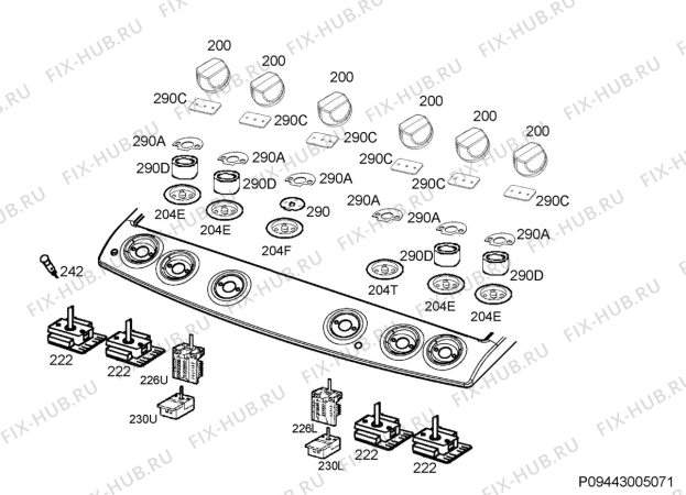 Взрыв-схема плиты (духовки) Zanussi ZCV46050WA - Схема узла Command panel 037