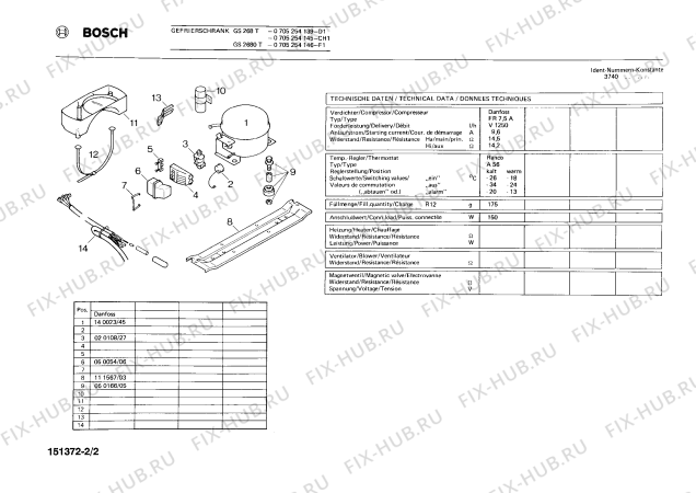 Схема №2 0705254196 GS278T с изображением Компрессор для холодильной камеры Bosch 00140023