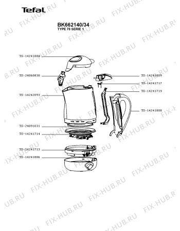 Взрыв-схема чайника (термопота) Tefal BK662140/34 - Схема узла 5P003103.7P2