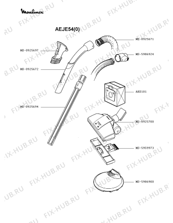 Взрыв-схема пылесоса Moulinex AEJE54(0) - Схема узла FP002287.5P2