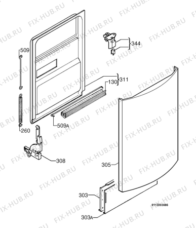 Взрыв-схема посудомоечной машины Elektro Helios DI4550 - Схема узла Door 003