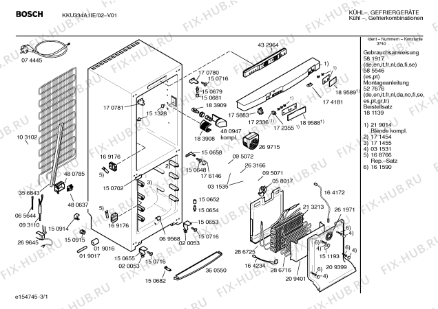 Схема №3 KKU334A1IE с изображением Инструкция по эксплуатации для холодильной камеры Bosch 00585546
