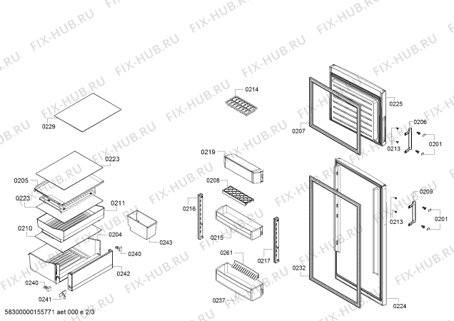 Взрыв-схема холодильника Bosch KDE29AL40 - Схема узла 02