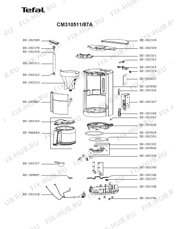 Схема №1 F3090810/87B с изображением Держатель фильтра для электрокофемашины Tefal SS-207828