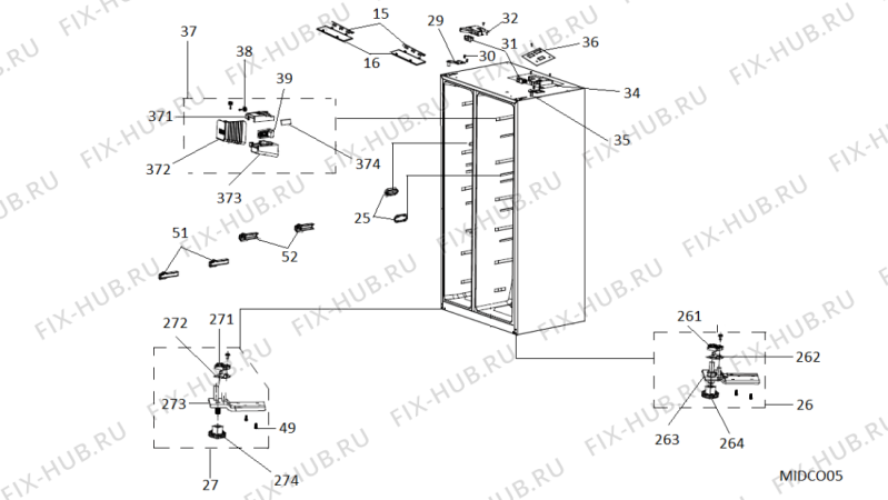 Взрыв-схема холодильника Hotpoint-Ariston SXBHAE930 (F105546) - Схема узла