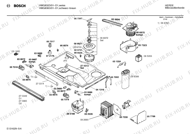 Взрыв-схема микроволновой печи Bosch HMG8363 - Схема узла 04
